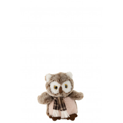 Chouette en Peluche avec Écharpe Marron/Beige - Small