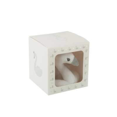Hochet Cygne en Peluche Blanc/Gris/Argent