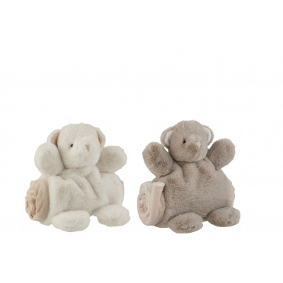 Ours en peluche avec Couverture Blanc/Gris - Assortiment de 2