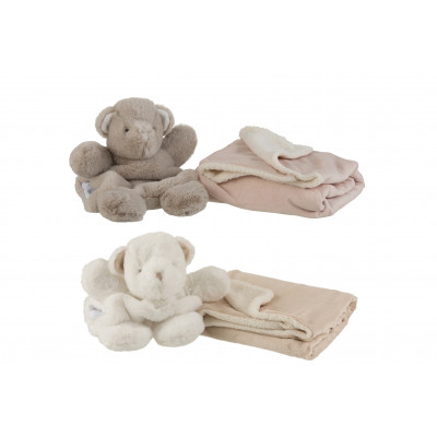 Ours en peluche avec Couverture Blanc/Gris - Assortiment de 2
