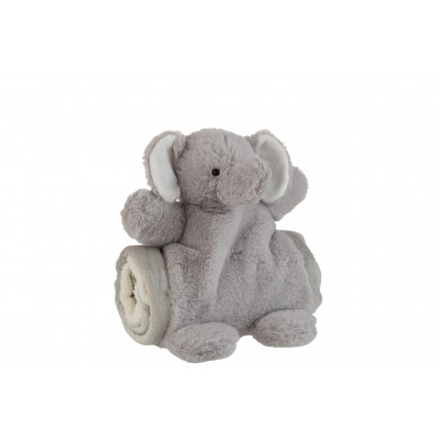 Éléphant Gris en Peluche avec Couverture