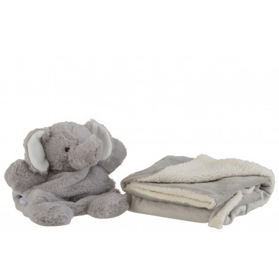 Éléphant Gris en Peluche avec Couverture