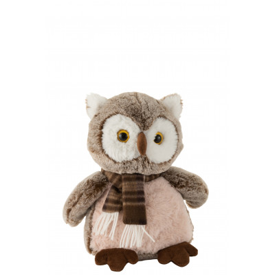 Chouette en Peluche avec Écharpe Marron/Beige - Large