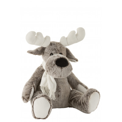 Renne avec Écharpe en Peluche Gris/Blanc - Large