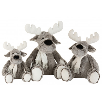 Renne avec Écharpe en Peluche Gris/Blanc - Large