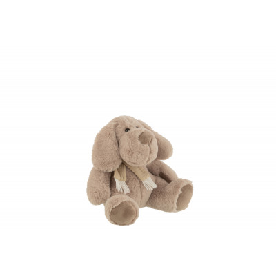 Peluche Chien Assis avec Écharpe Beige - Medium