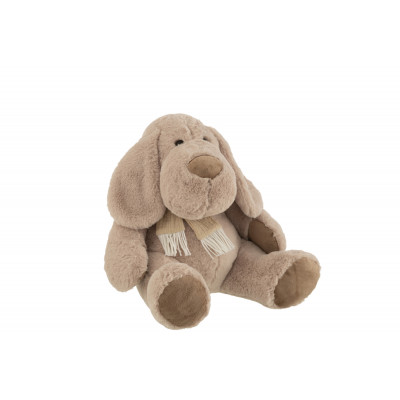 Peluche Chien Assis avec Écharpe Beige - Extra Large