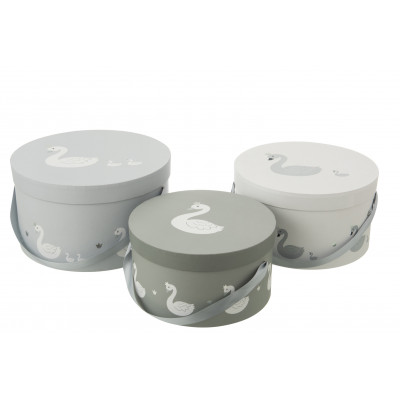 Ensemble de 3 boîtes "Cygne"en papier blanc/gris