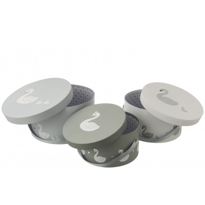 Ensemble de 3 boîtes "Cygne"en papier blanc/gris