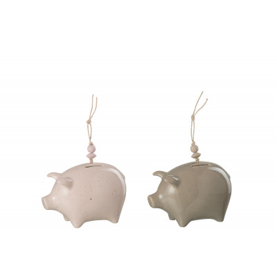 Tirelire Cochon en Céramique Gris/Rose - Small - Assortiment de 2