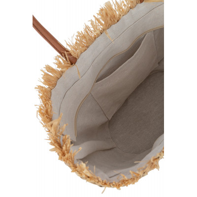 Sac de plage en jonc de mer avec feuilles blanches