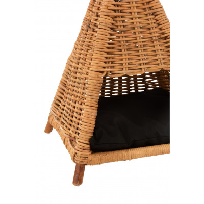Tente pour chat en rotin miel avec coussin noir