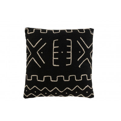 Coussin dessin graphique en coton noir