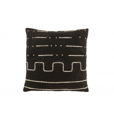 Coussin dessin graphique en coton noir