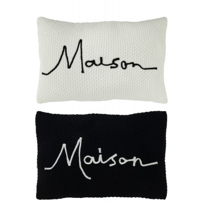 Coussin brodé Maison en noir et blanc - 2