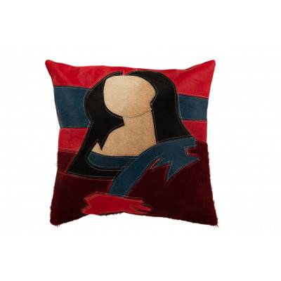 Coussin femme en cuir noir et rouge