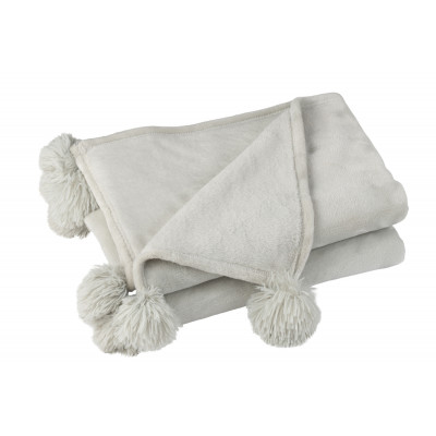 Plaid gris clair avec pompons