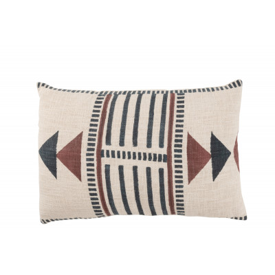 Coussin ethnique en coton crème/marron/noir