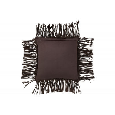 Coussin à franges en cuir marron