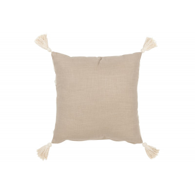 Coussin avec fleurs brodées en coton taupe/beige