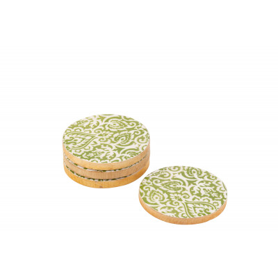 Lot de 4 sous-verre en bois de manguier vert/blanc