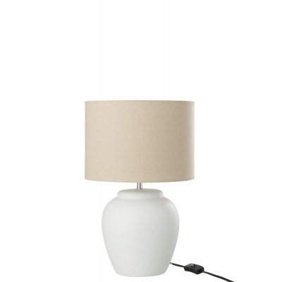 Lampe Meli avec abat-jour en céramique et lin blanc - small