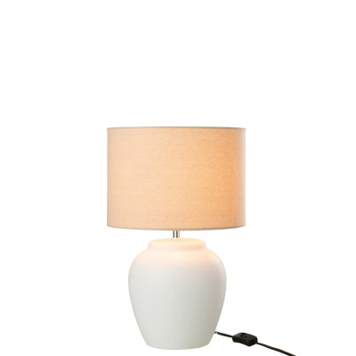 Lampe Meli avec abat-jour en céramique et lin blanc - small