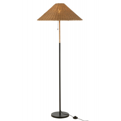 Lampadaire en métal/rotin noir/naturel