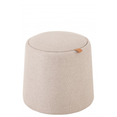 Pouf/Table d'appoint rond en textile/bois beige