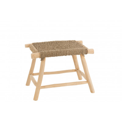 Tabouret Timo en jonc de mer/bois de teck naturel - large