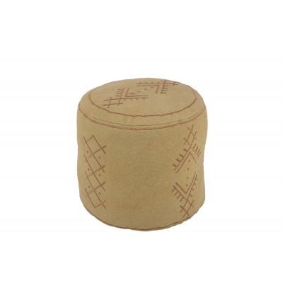 Pouf cylindre motifs ethniques en coton sable