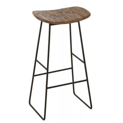 Tabouret de bar rectangulaire en teck recyclé naturel