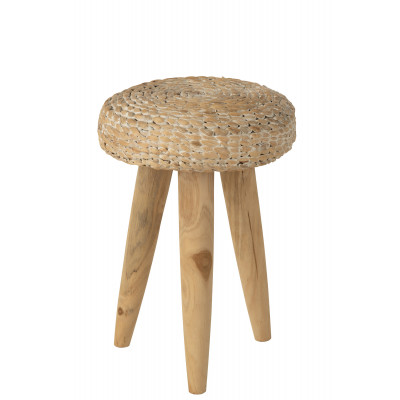 Tabouret rond en teck et jonc - Naturel