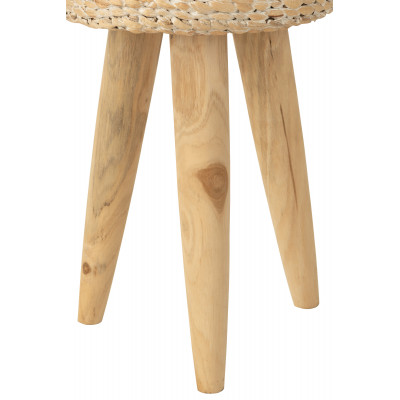Tabouret rond en teck et jonc - Naturel