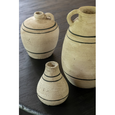 Vase à rayures en terracotta beige-noir