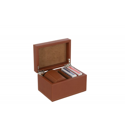 Boîte jeu de cartes en similicuir cognac
