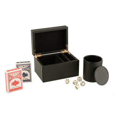 Boîte jeu de cartes en simili cuir noir