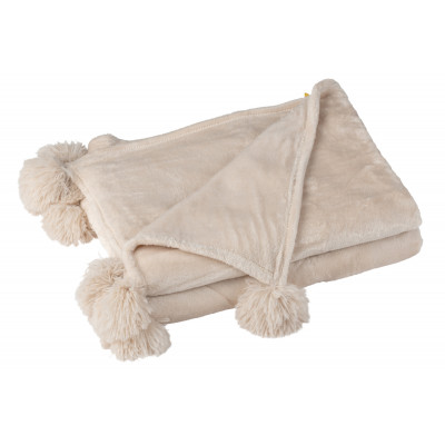 Plaid beige clair avec pompons