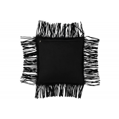 Coussin à franges en cuir noir
