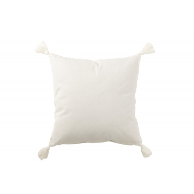 Coussin 4 pompons blanc/marron