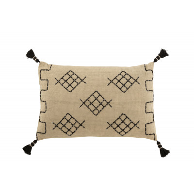 Coussin graphique rectangle en coton beige et noir
