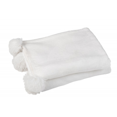 Plaid blanc avec pompons