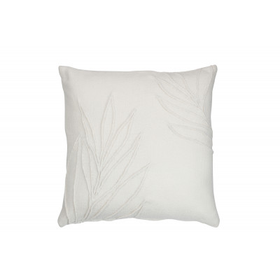 Coussin carré blanc motif feuille