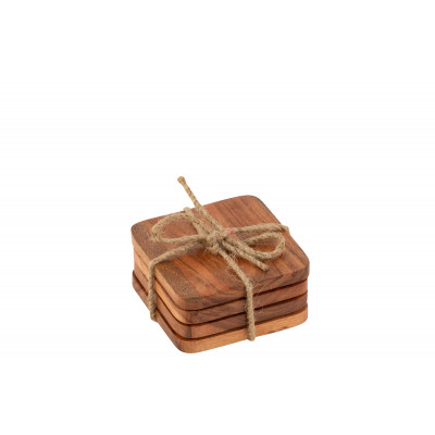Set 4 sous-verre carrés en bois d'acacia naturel foncé