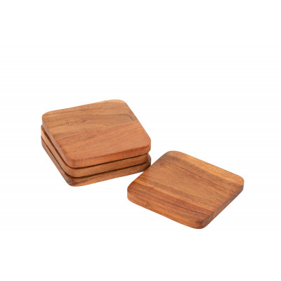 Set 4 sous-verre carrés en bois d'acacia naturel foncé