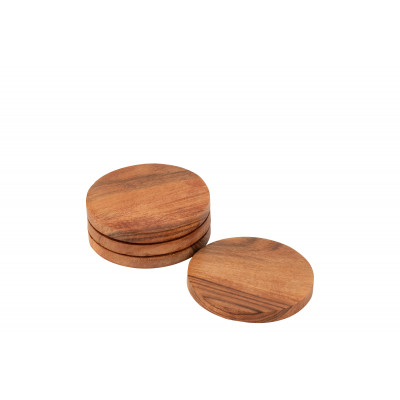 Set 4 sous-verre rond bois d'acacia foncé naturel
