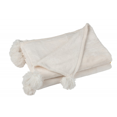 Plaid crème avec pompons