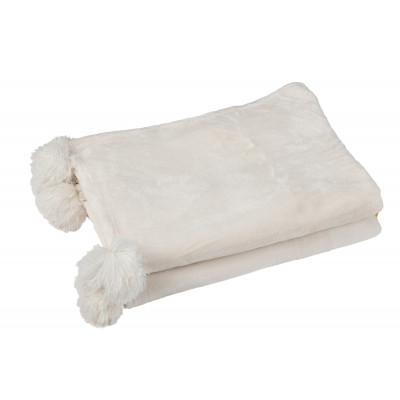 Plaid crème avec pompons