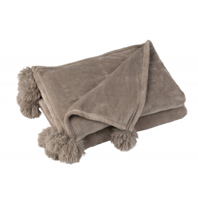 Plaid taupe avec pompons