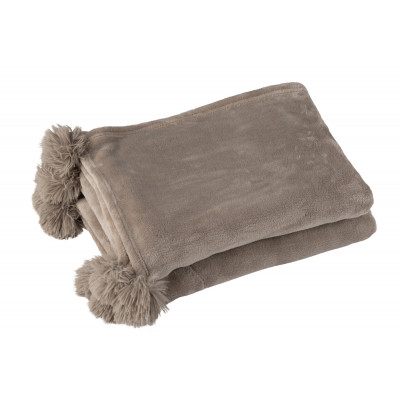 Plaid taupe avec pompons